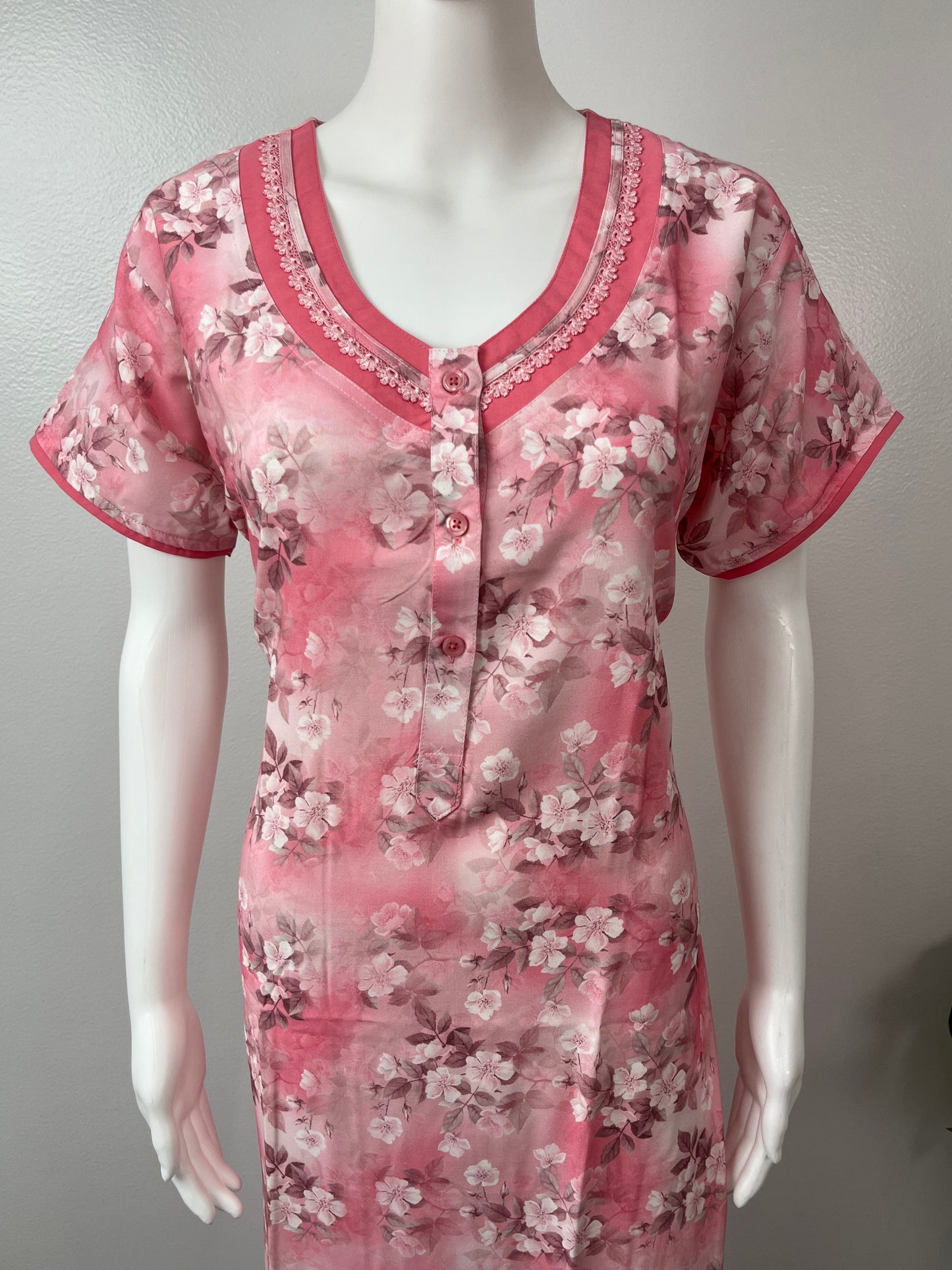 Light Pink Printed Rayon Nightgown for Women