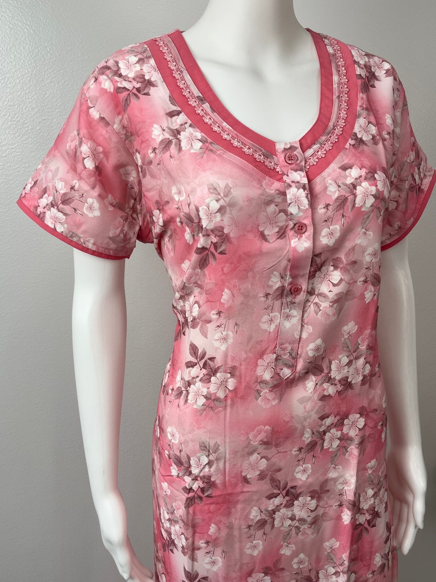 Light Pink Printed Rayon Nightgown for Women