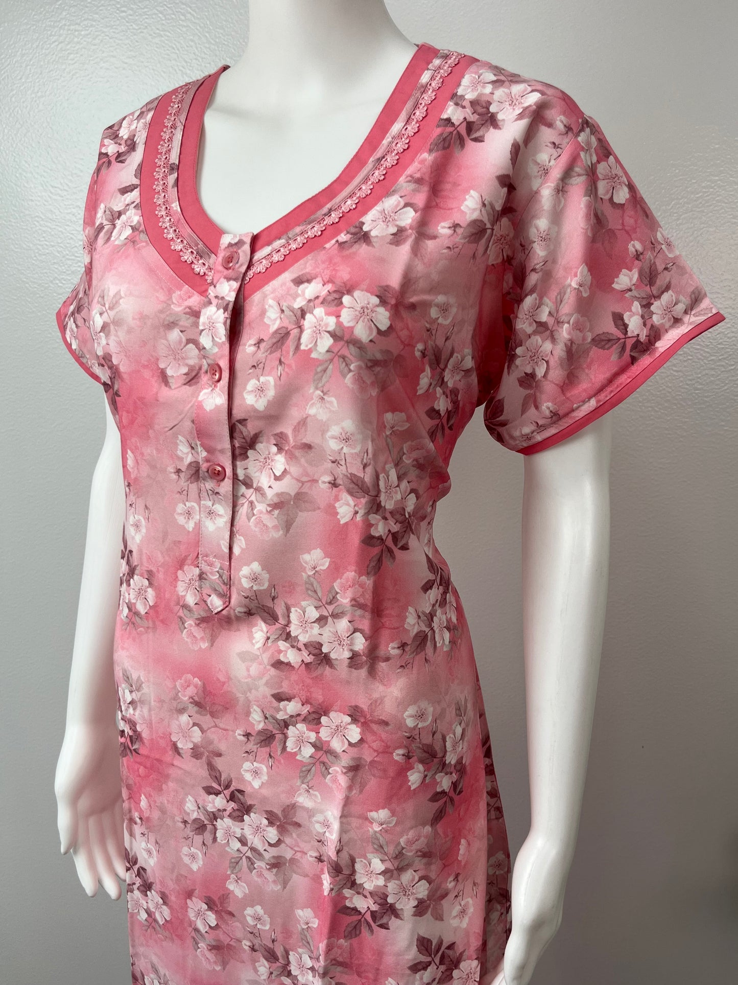Light Pink Printed Rayon Nightgown for Women
