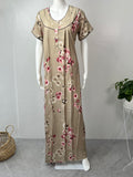 Beige Floral Printed Rayon Nighty for Women