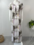 White & Violet Printed Rayon Nightgown for Women