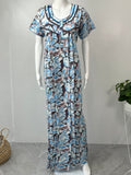 Sky Blue Printed Nightgown Elegant with Lace