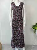 Navy Blue Floral Printed Sleeveless Rayon Nightgown For Women