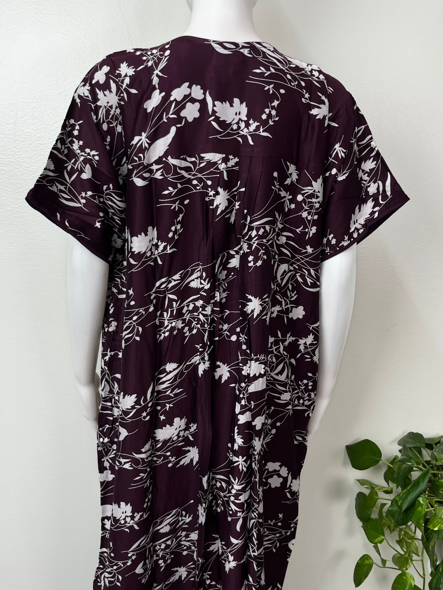 Wine Floral Rayon Satin Fabric Nighty for Women