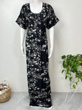 Black Pleated Style Rayon Satin Fabric Nightgown
