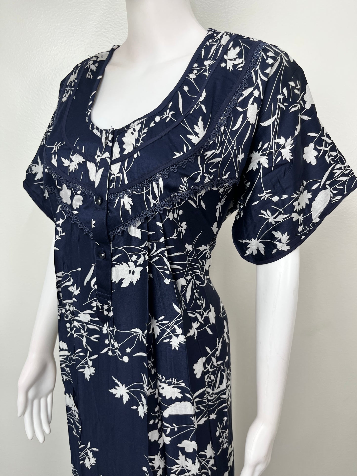 Navy Blue Rayon Satin Fabric Nightgown