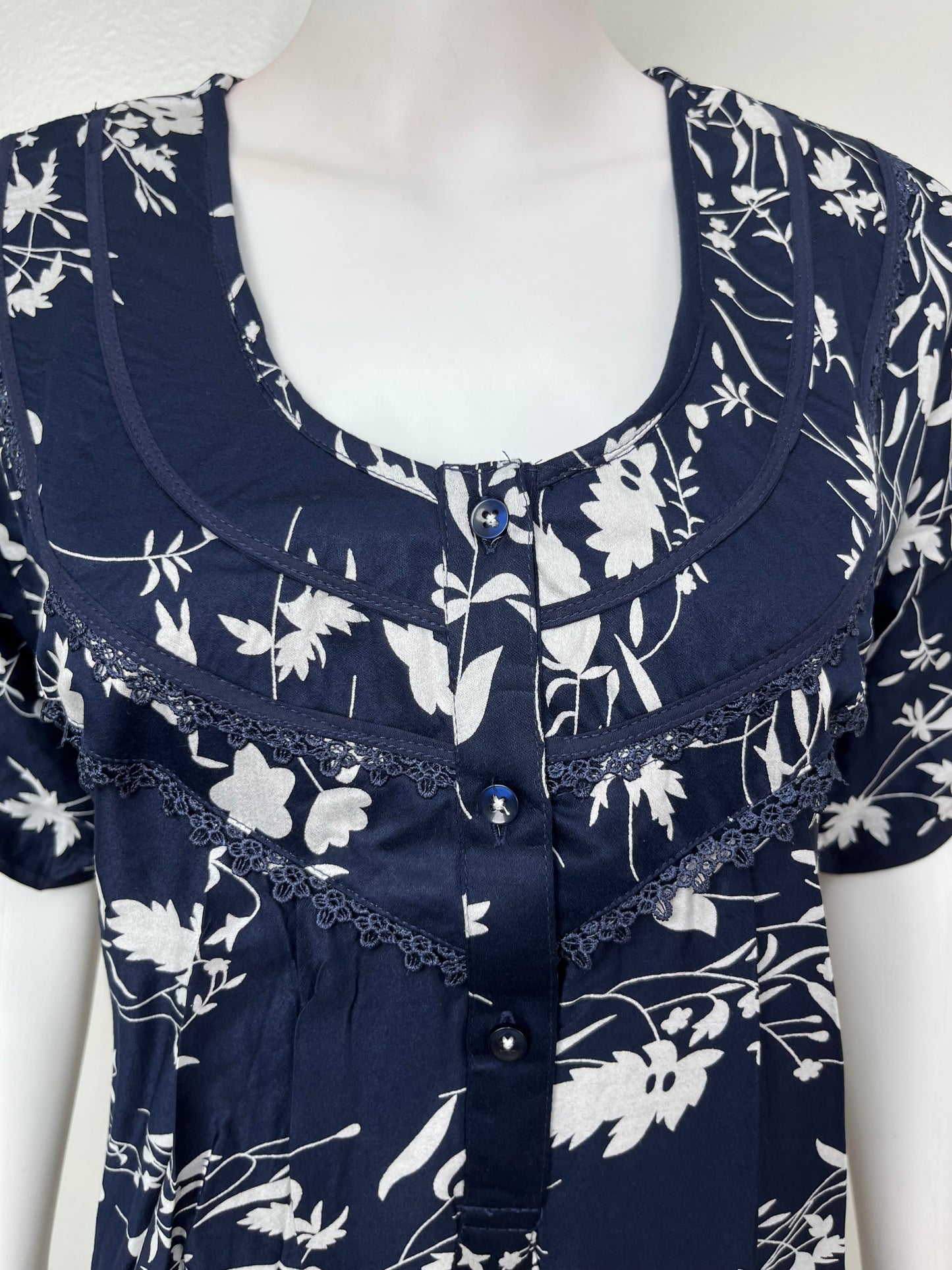 Navy Blue Rayon Satin Fabric Nightgown