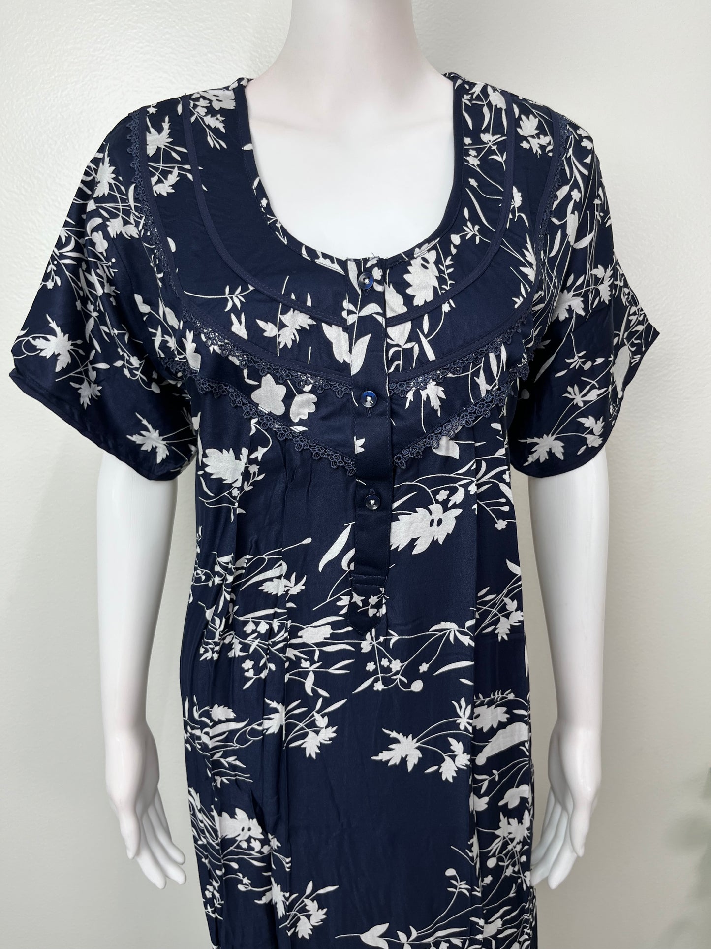 Navy Blue Rayon Satin Fabric Nightgown