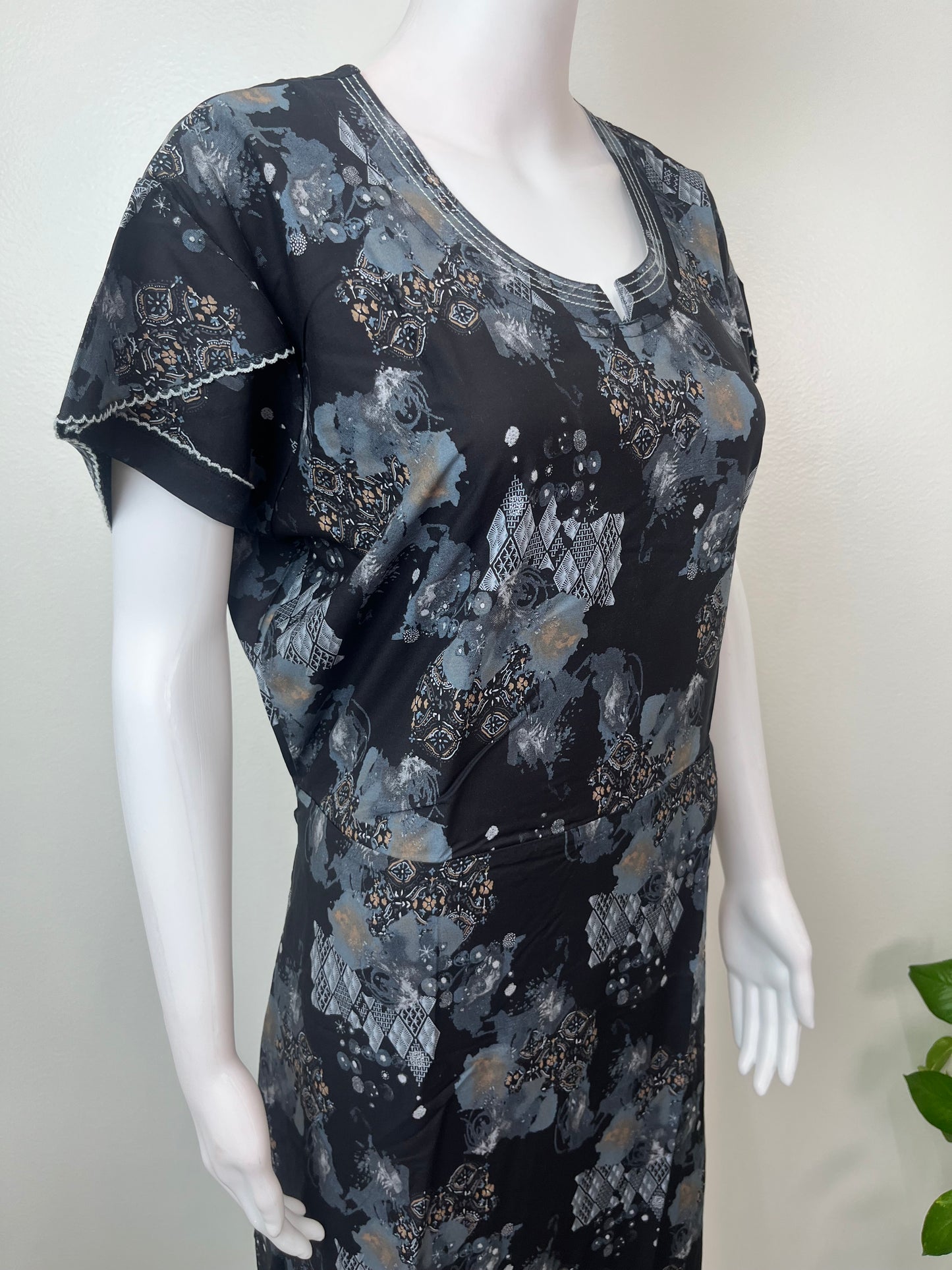 Black & Gray Umbrella Style Nighty in Rayon Fabric
