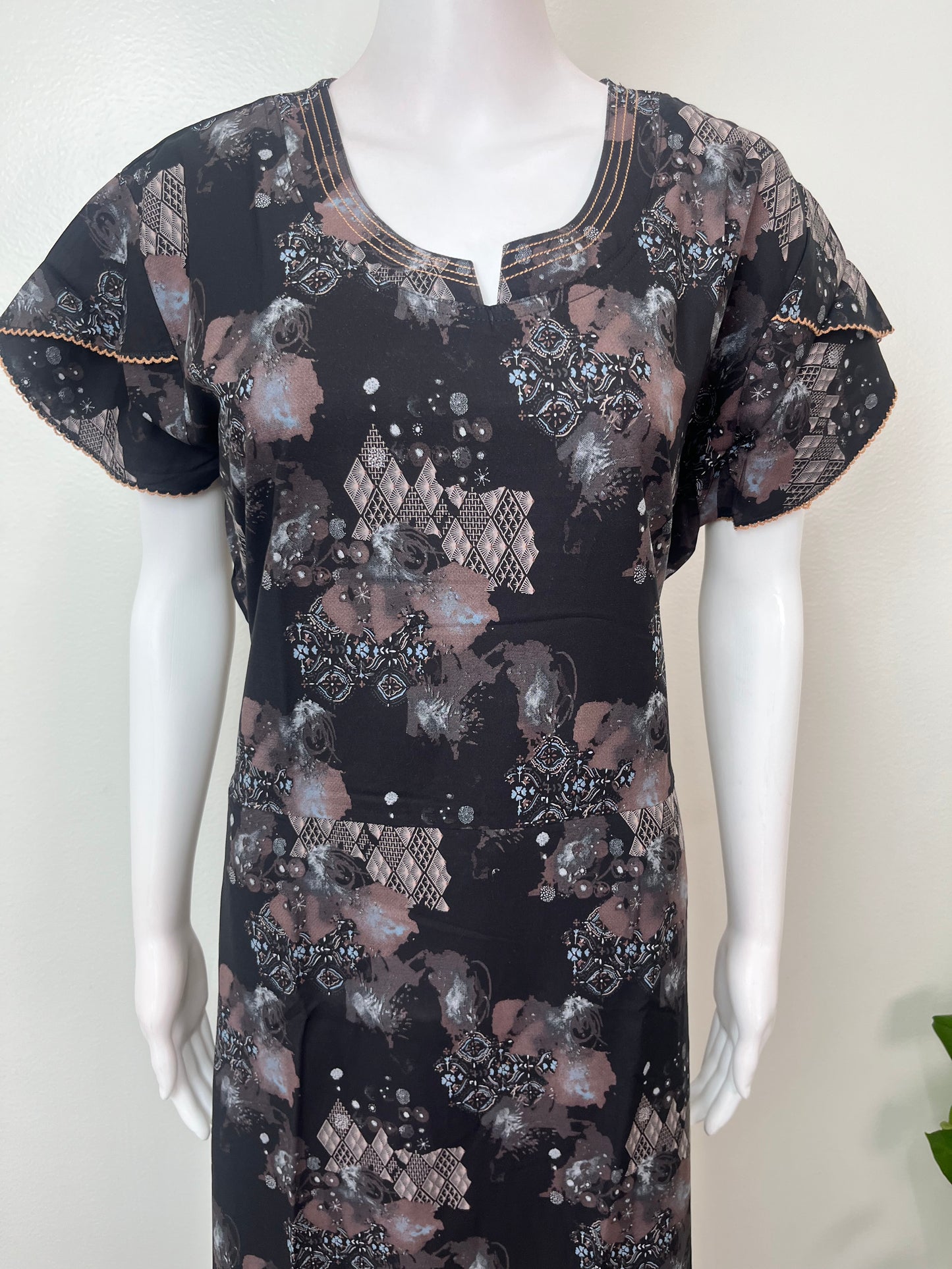 Black & Copper Umbrella Style Rayon Fabric Nighty