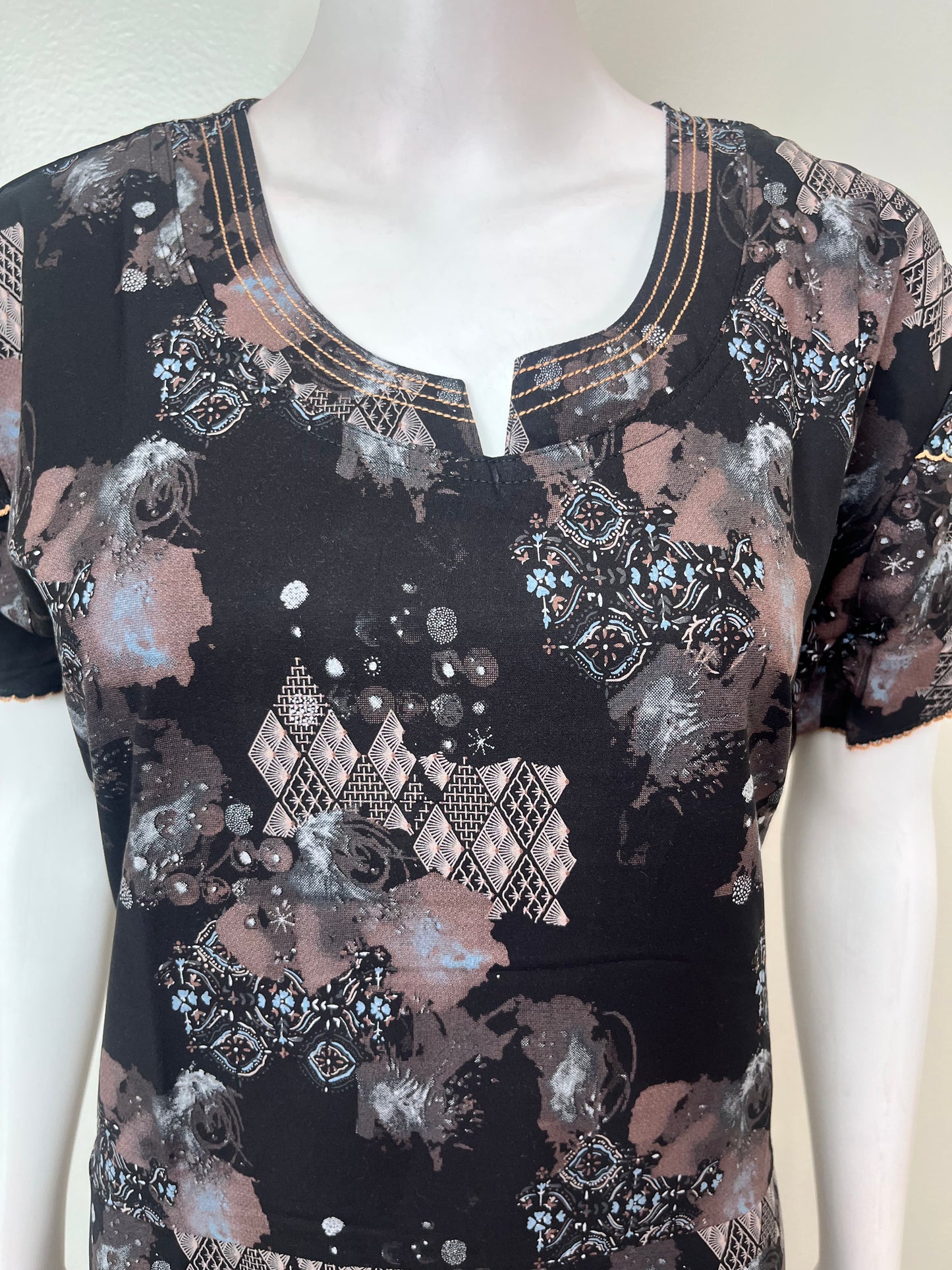 Black & Copper Umbrella Style Rayon Fabric Nighty