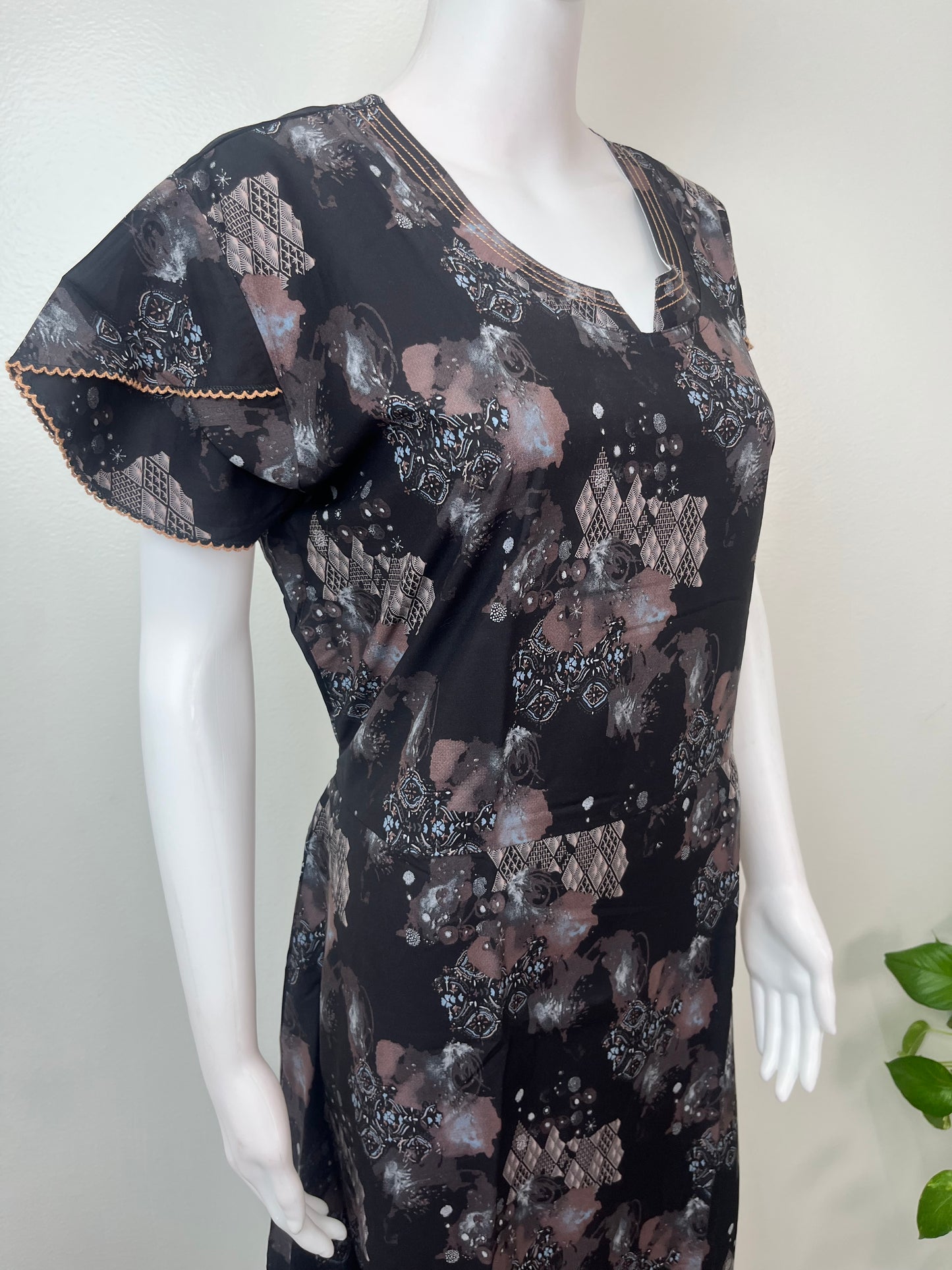 Black & Copper Umbrella Style Rayon Fabric Nighty