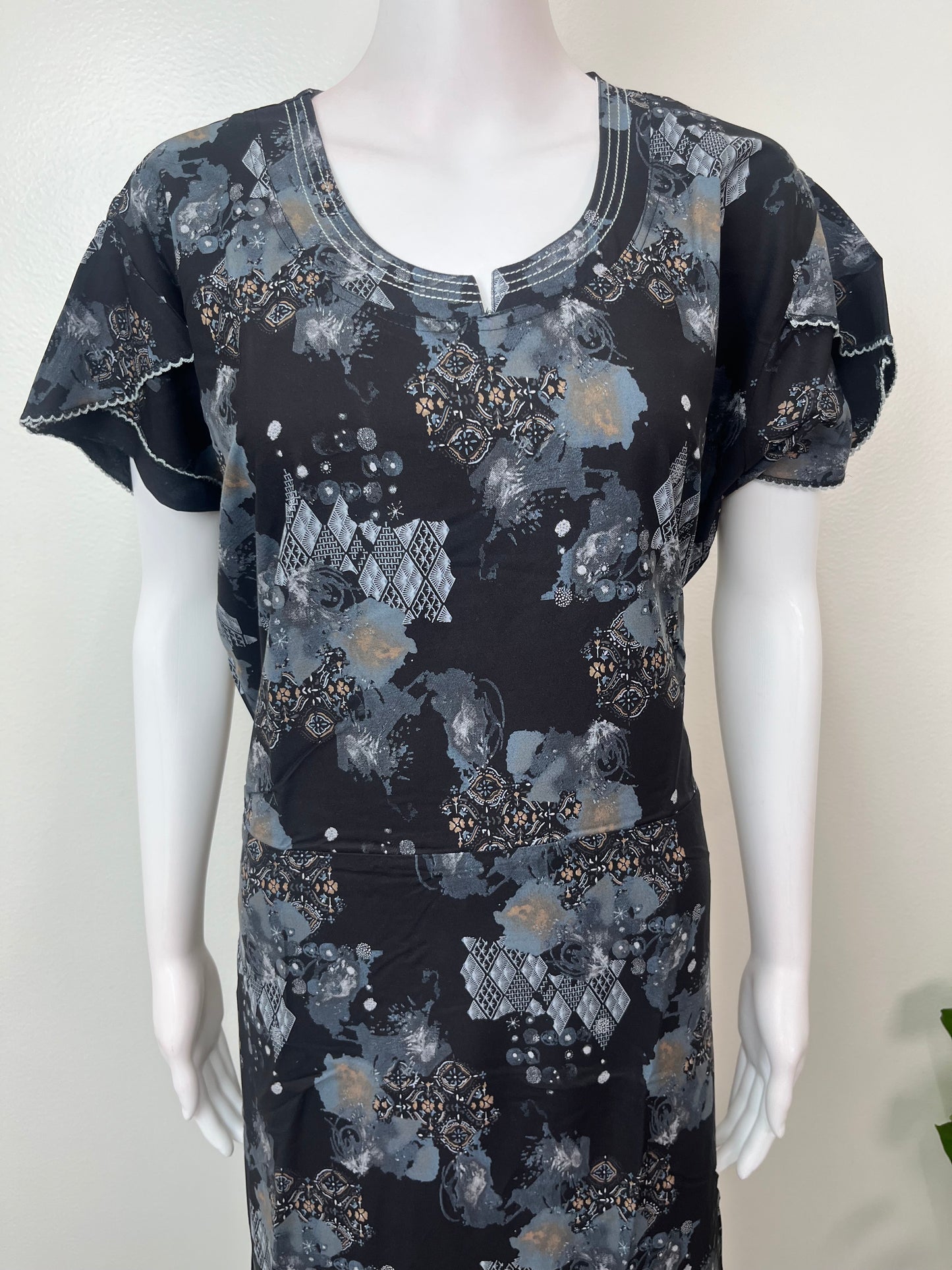 Black & Gray Umbrella Style Nighty in Rayon Fabric