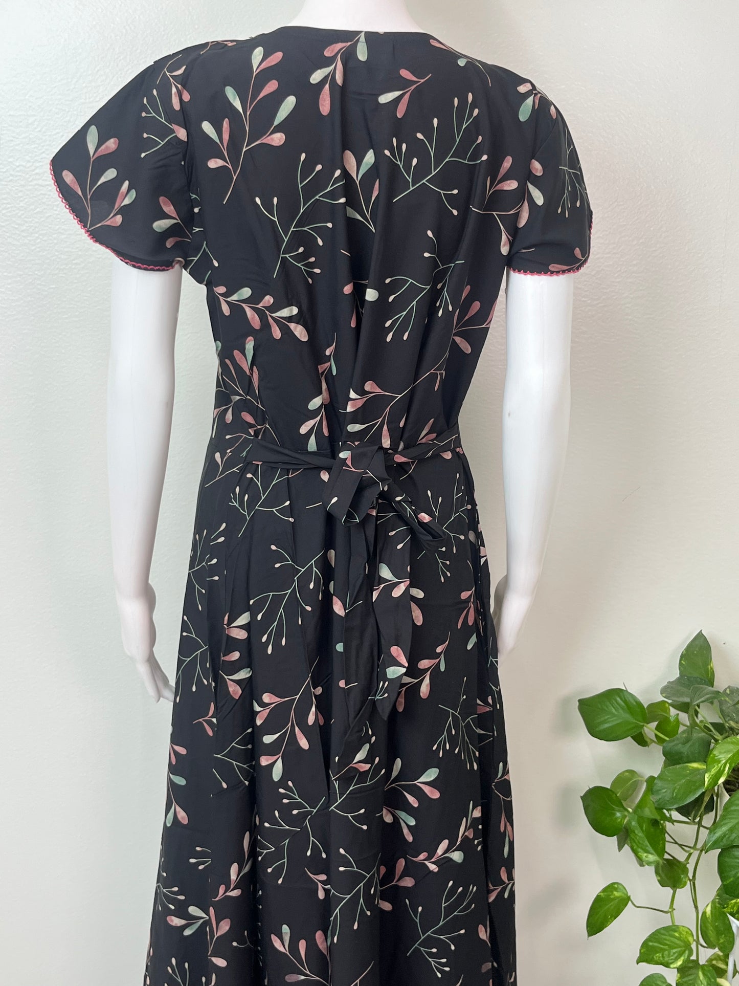 Black Floral Frock Style Rayon Fabric Nightgown