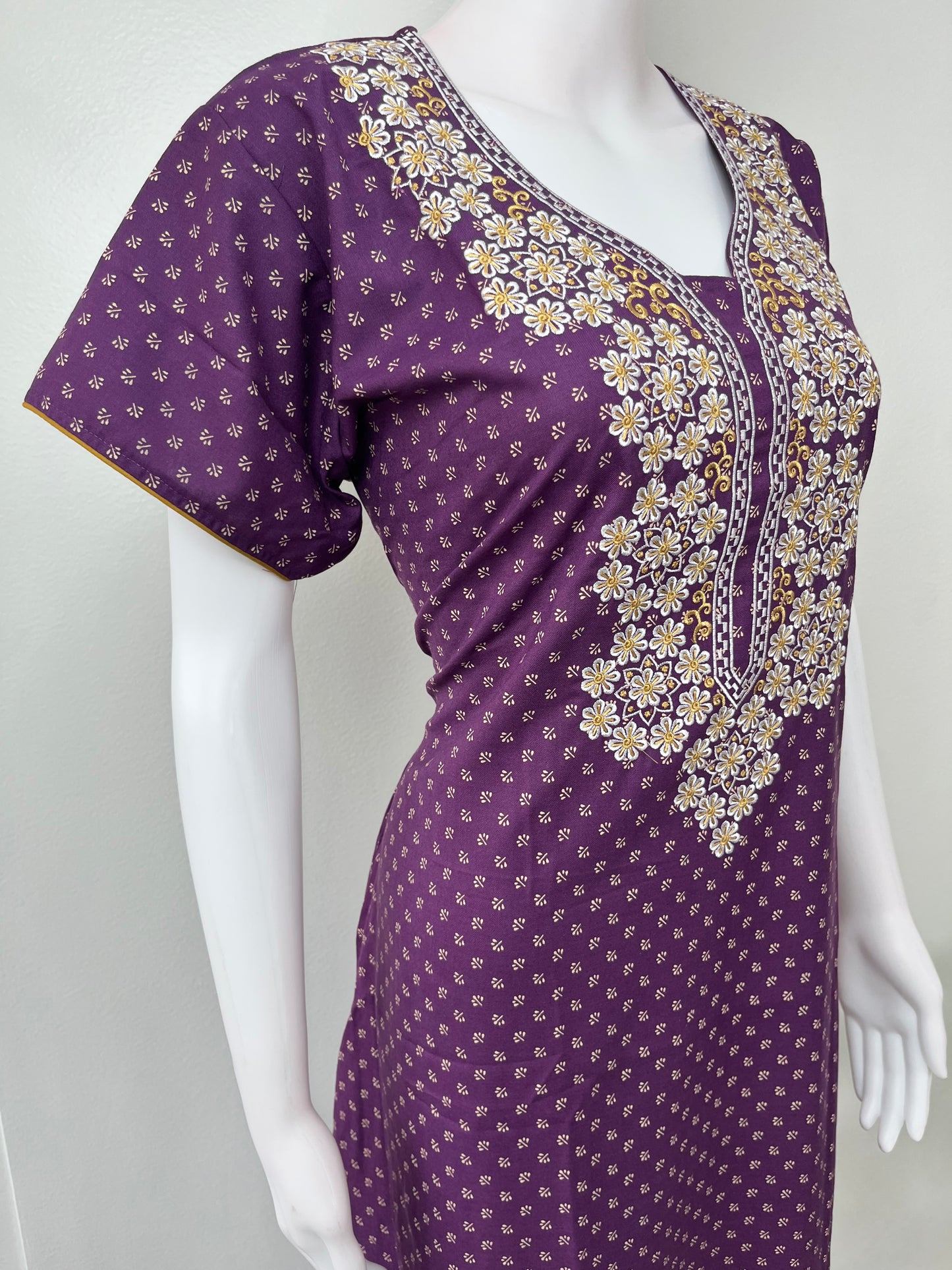 Purple Graceful Spun fabric Nightgown with Embroidery