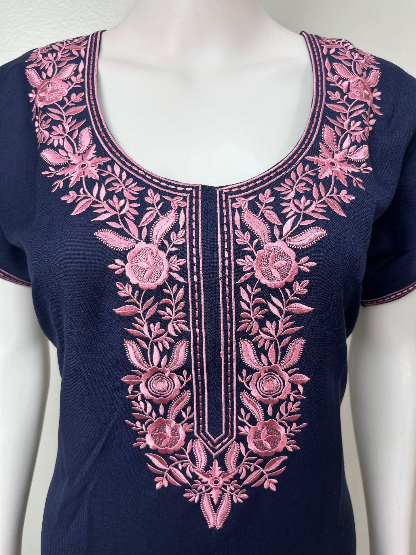 Navy Blue Breathable Elegance Spun Fabric Nightgown