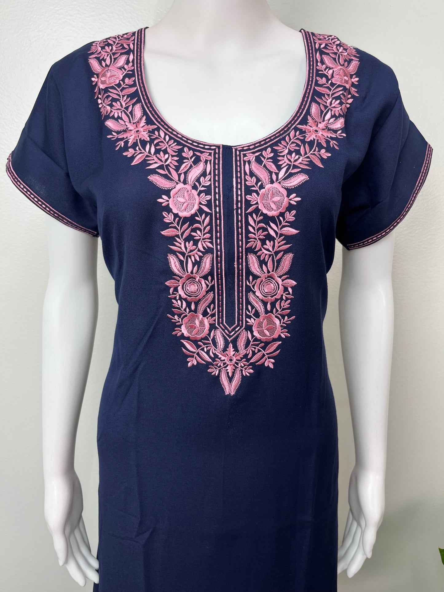 Navy Blue Breathable Elegance Spun Fabric Nightgown