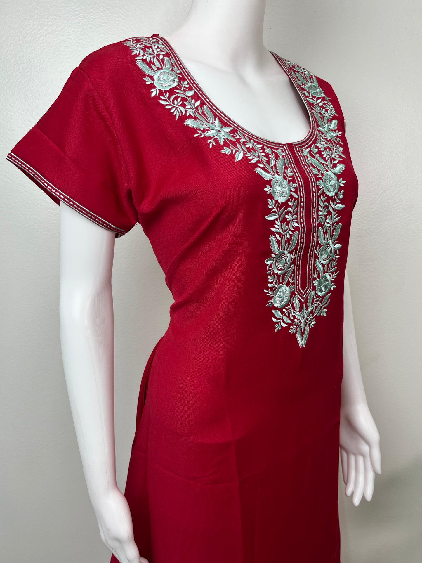 Crimson Premium Spun Fabric Embroidered Nightgown