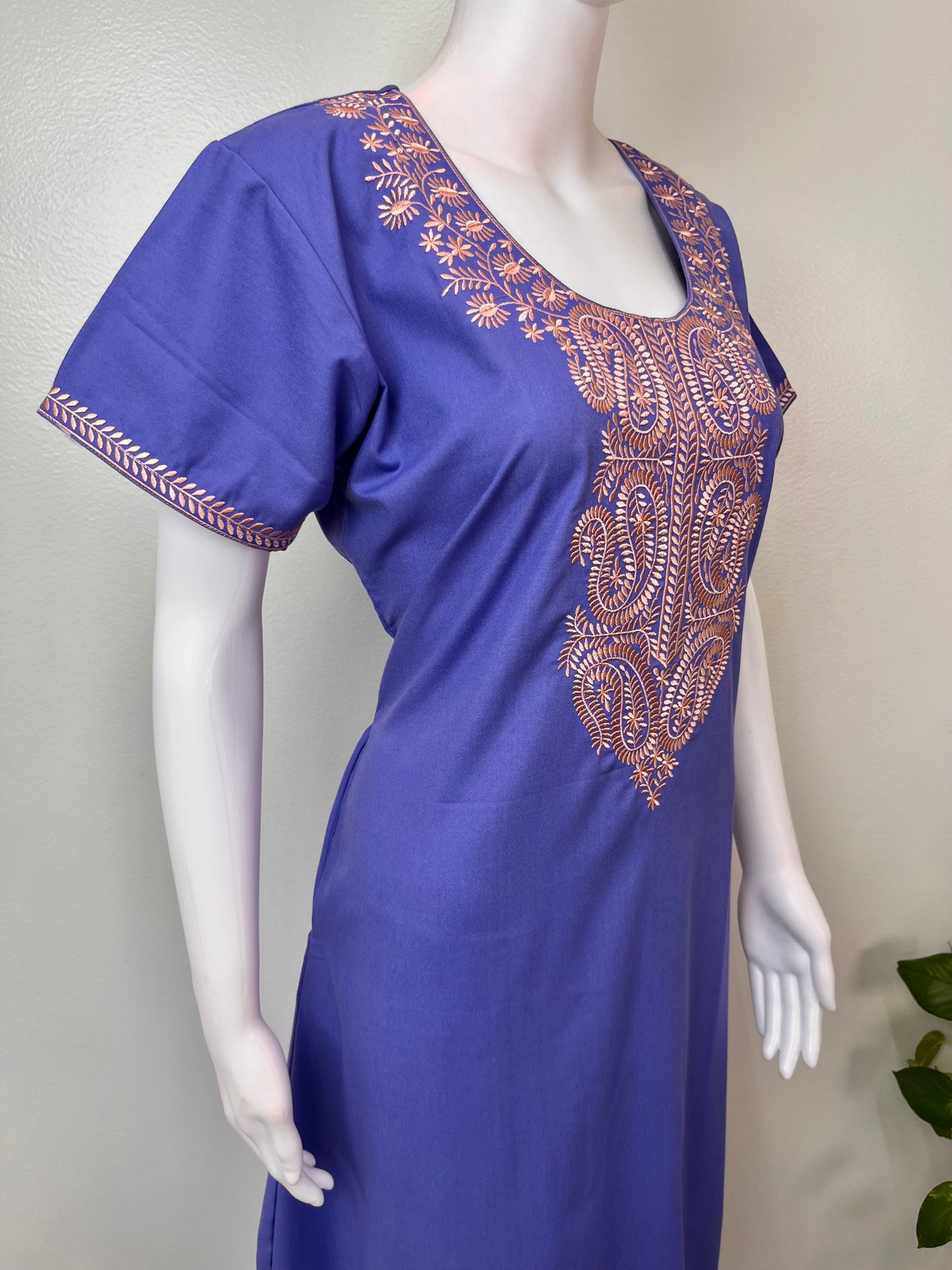Purple Classic Embroidered Spun Nightgown
