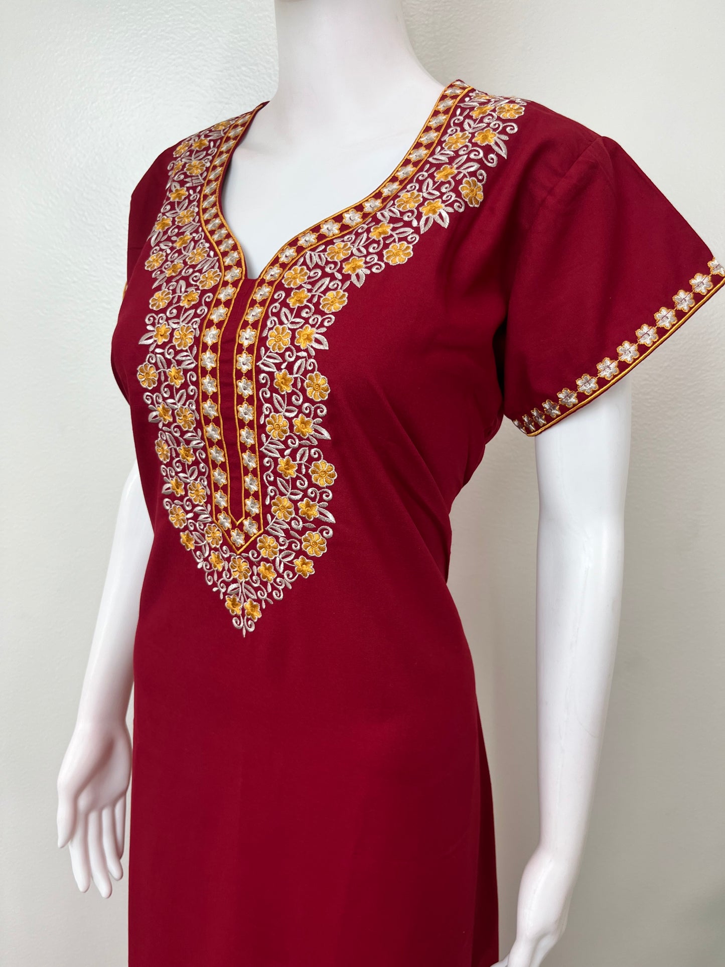 Maroon Graceful Spun Nighty with Embroidery