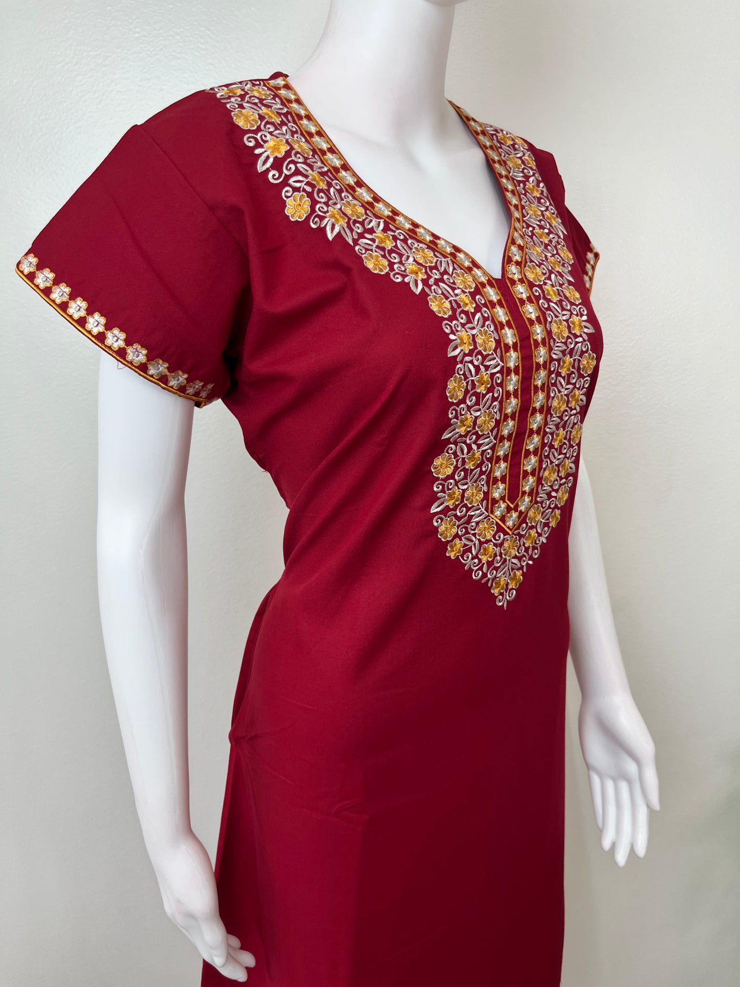 Maroon Graceful Spun Nighty with Embroidery