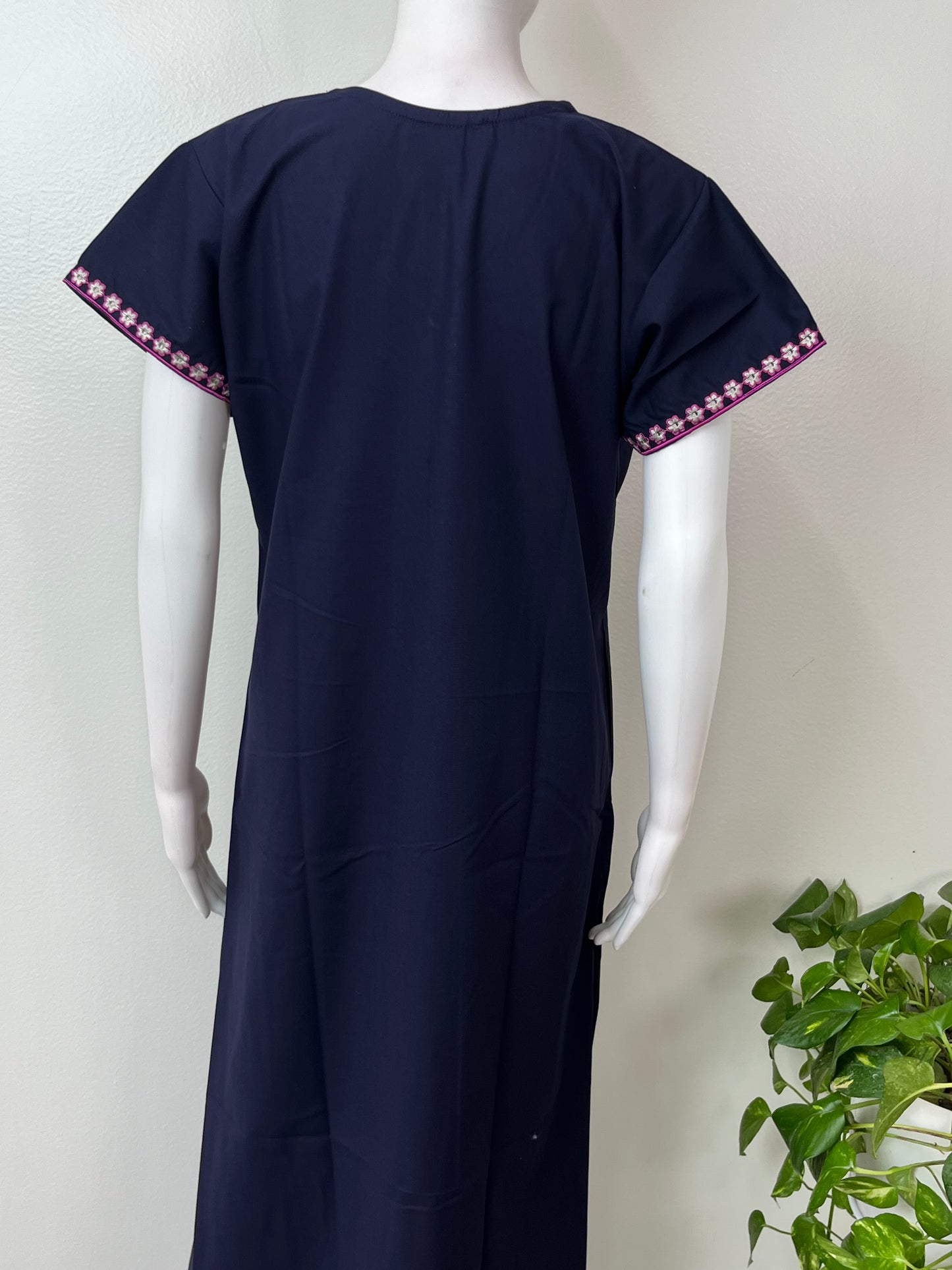 Navy Blue Delicate Embroidery Spun Nightgown