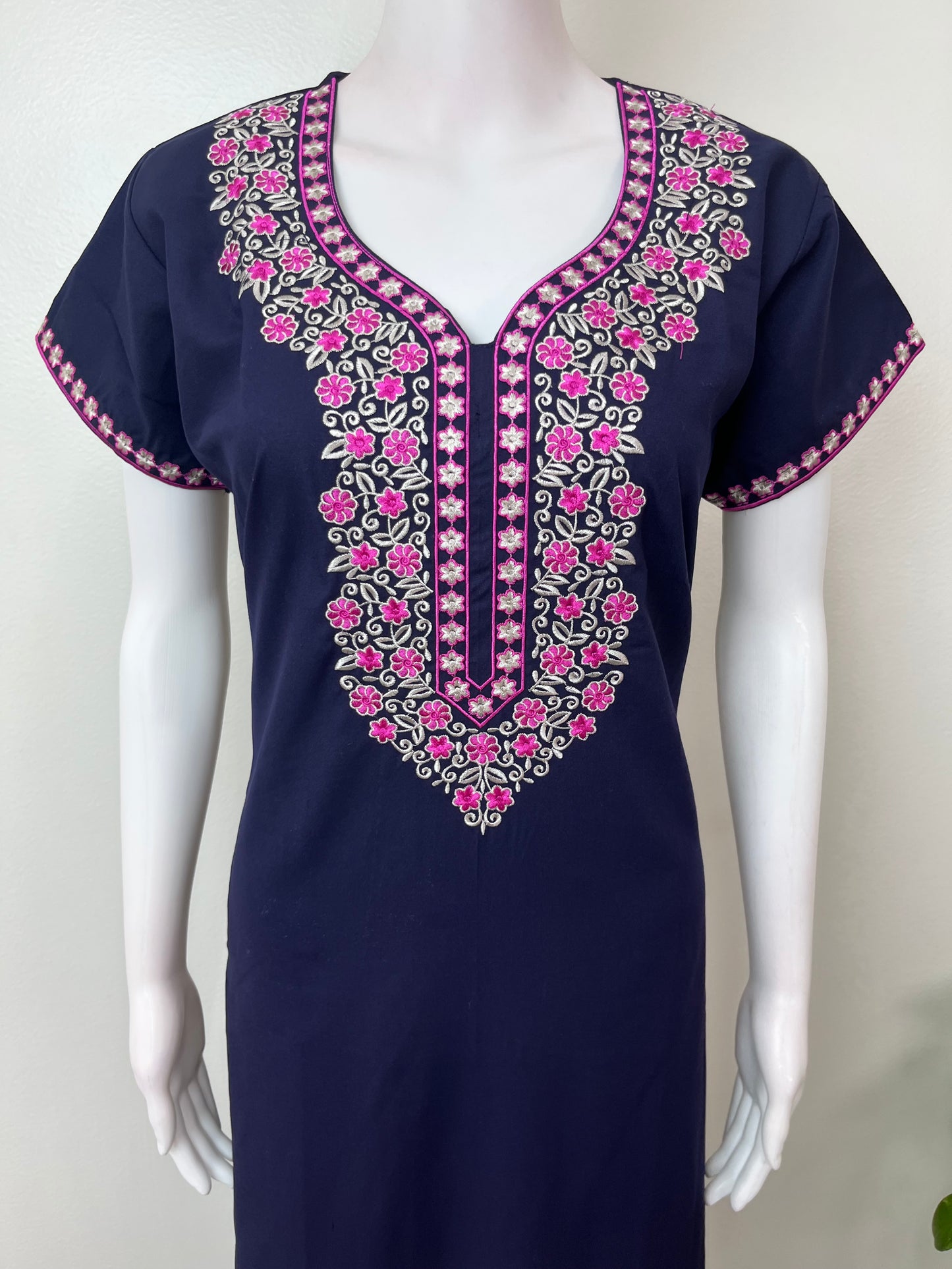 Navy Blue Delicate Embroidery Spun Nightgown