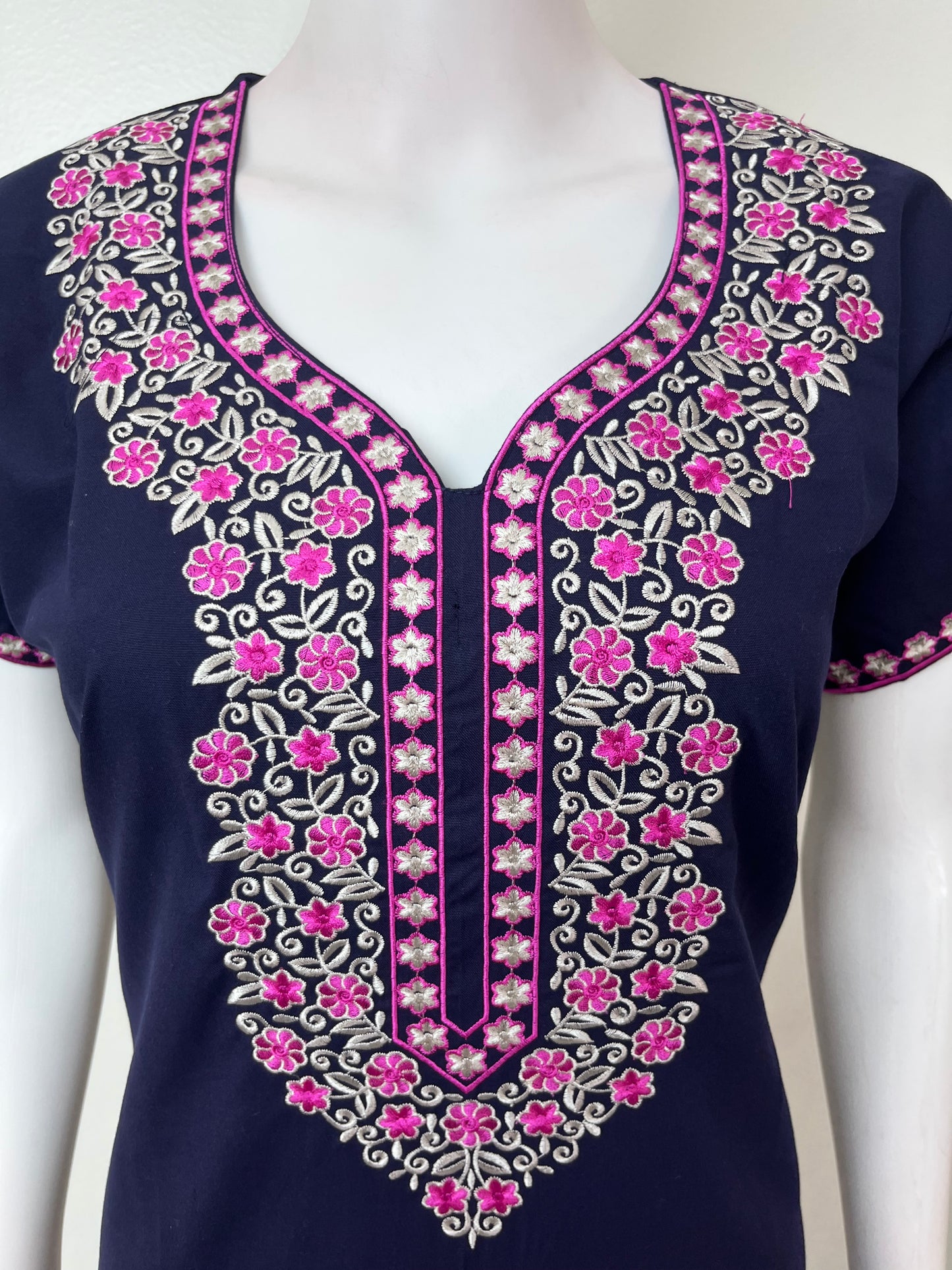 Navy Blue Delicate Embroidery Spun Nightgown