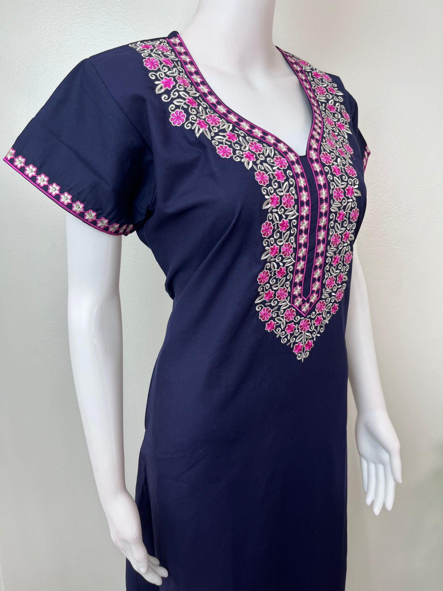 Navy Blue Delicate Embroidery Spun Nightgown