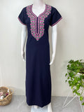 Navy Blue Delicate Embroidery Spun Nightgown
