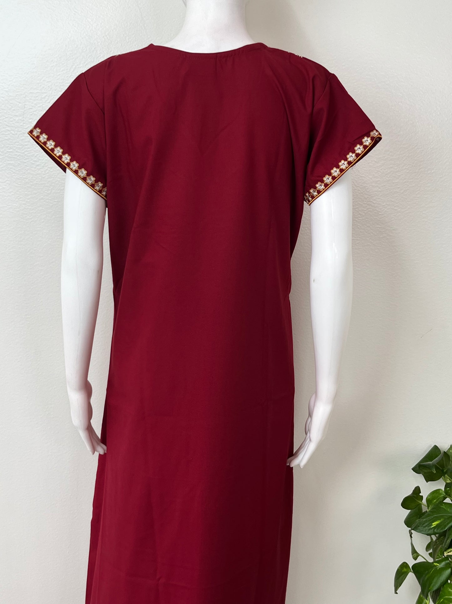 Maroon Graceful Spun Nighty with Embroidery