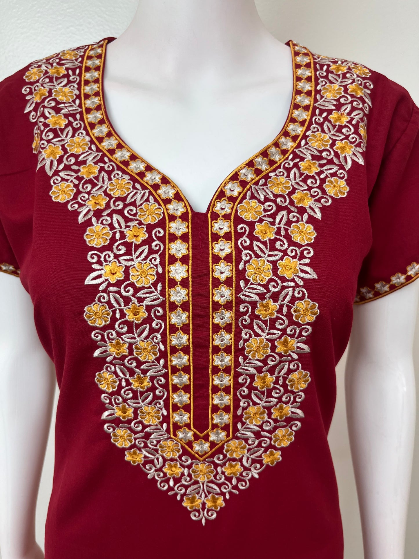 Maroon Graceful Spun Nighty with Embroidery