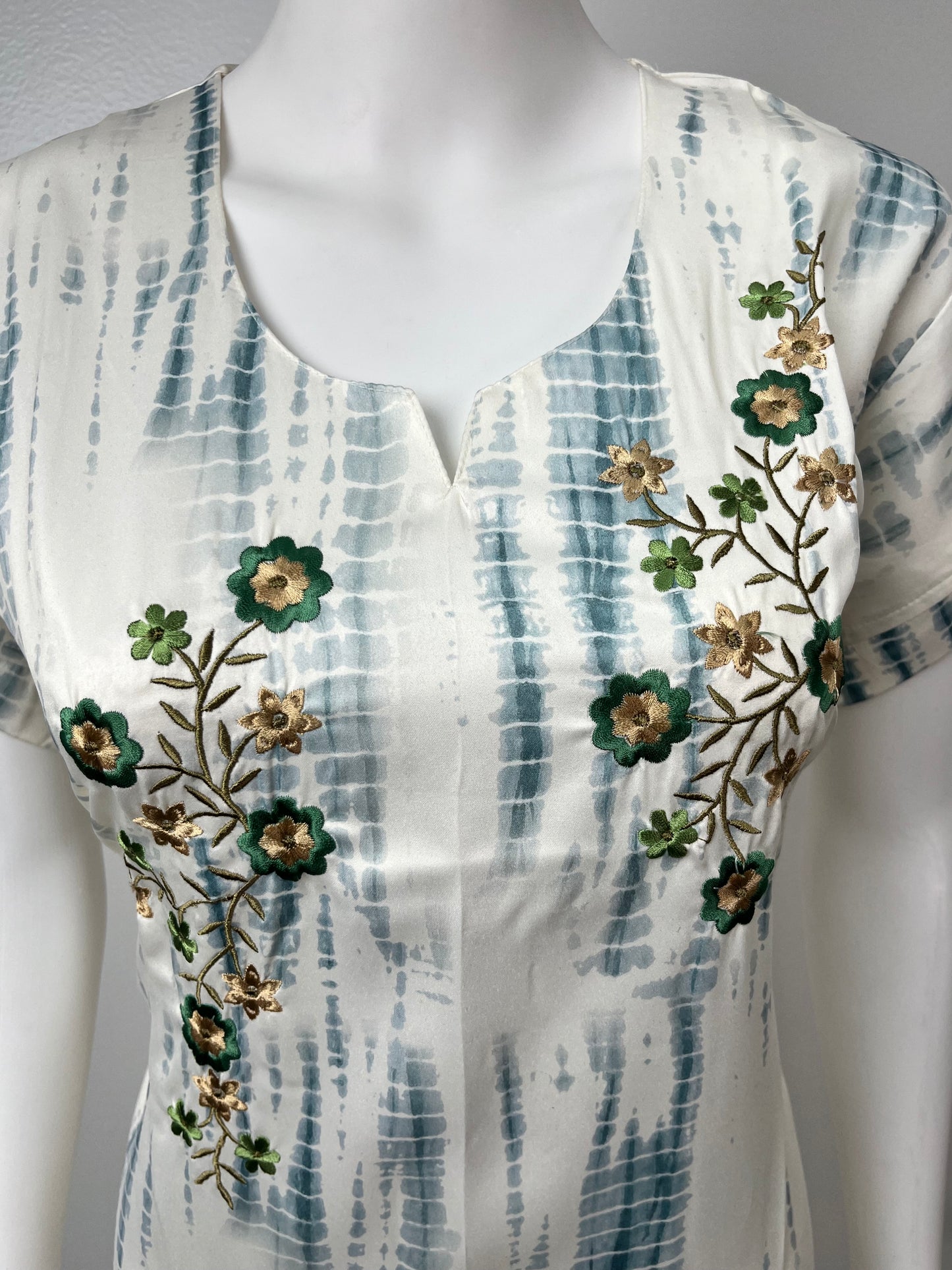Blue Printed Satin Nightgown for Women