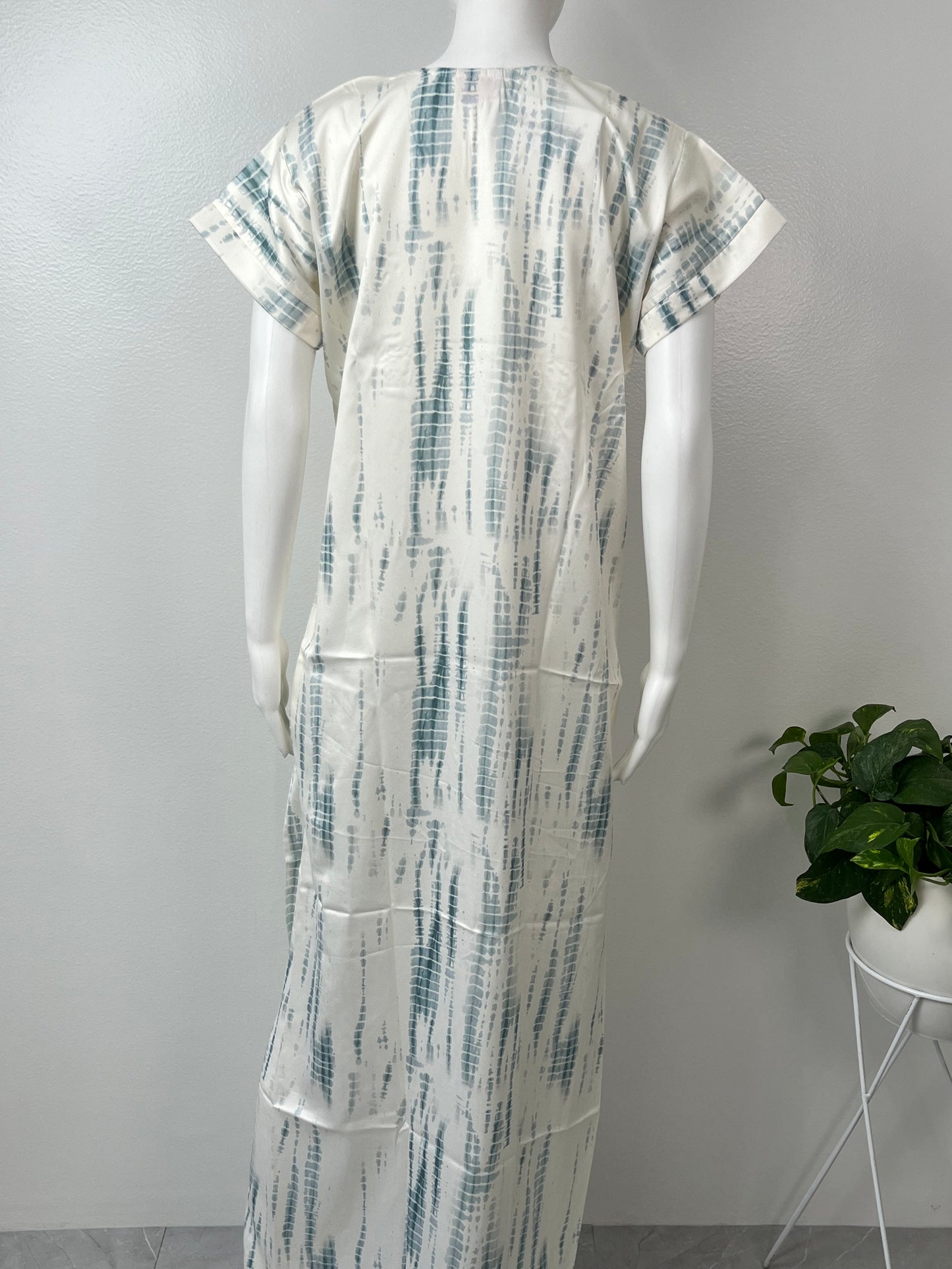 Blue Printed Satin Nightgown for Women