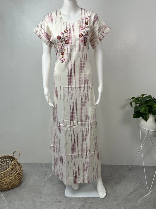 White Satin Fabric Nighty Silky Texture with Embroidery