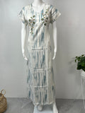 Blue Printed Satin Nightgown for Women