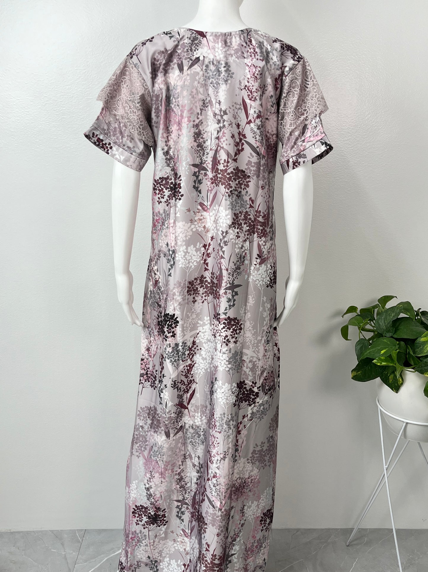 Satin Pink-Grey Nighty for Women