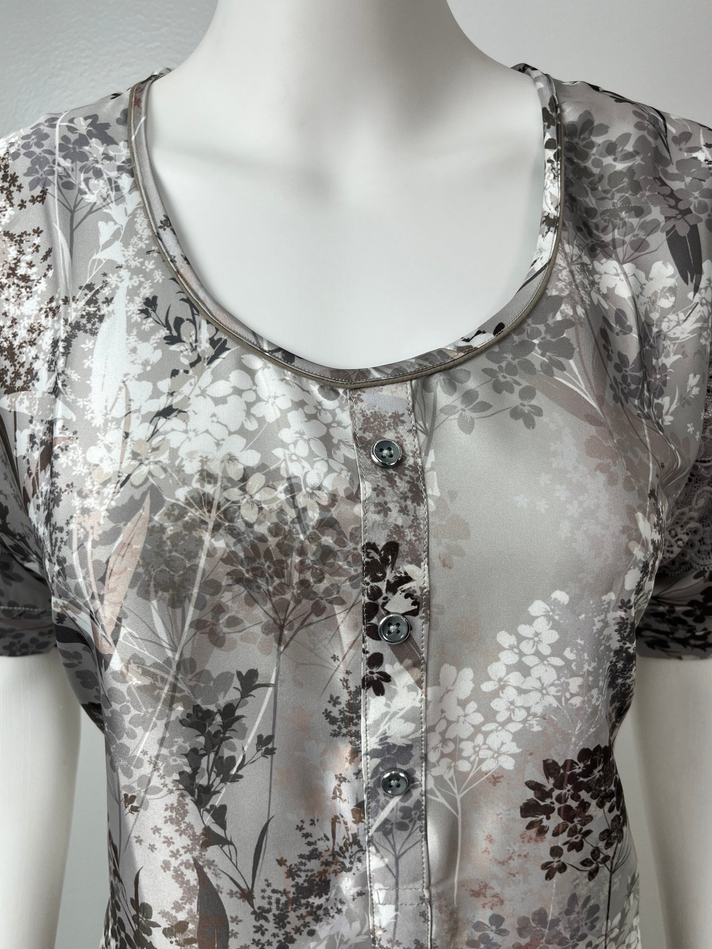 Grey Abstract Soft Satin Nightgown