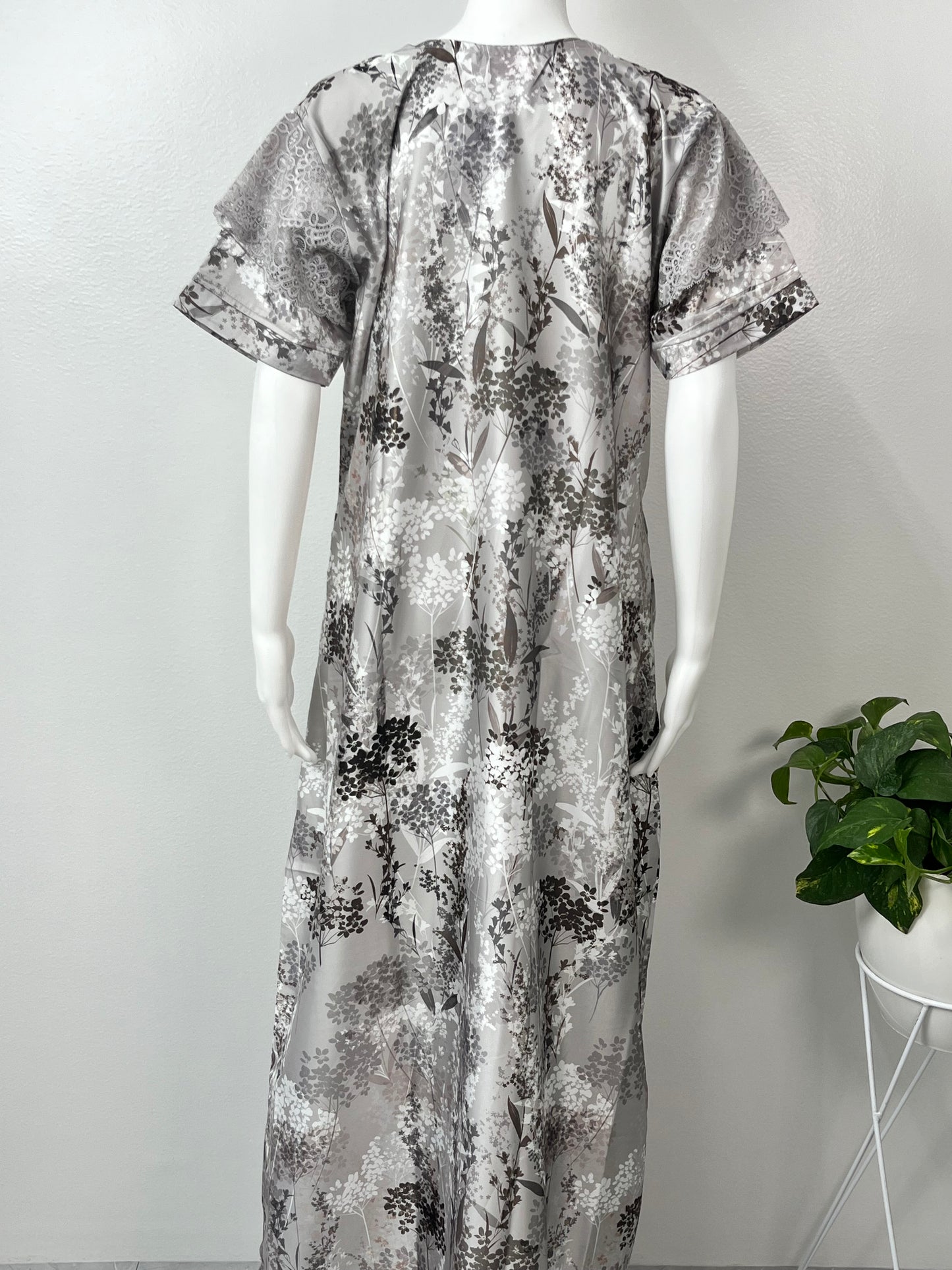 Grey Abstract Soft Satin Nightgown