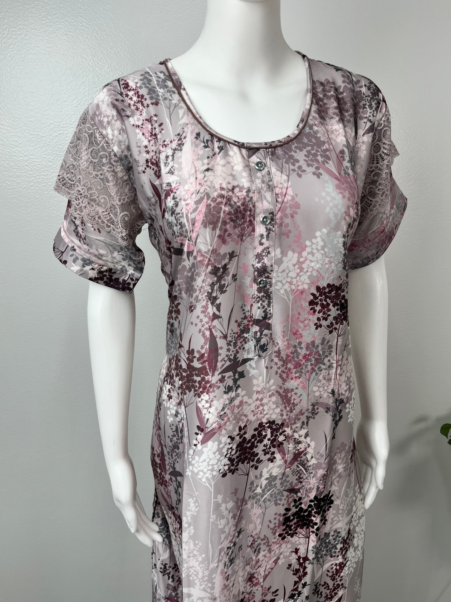 Satin Pink-Grey Nighty for Women