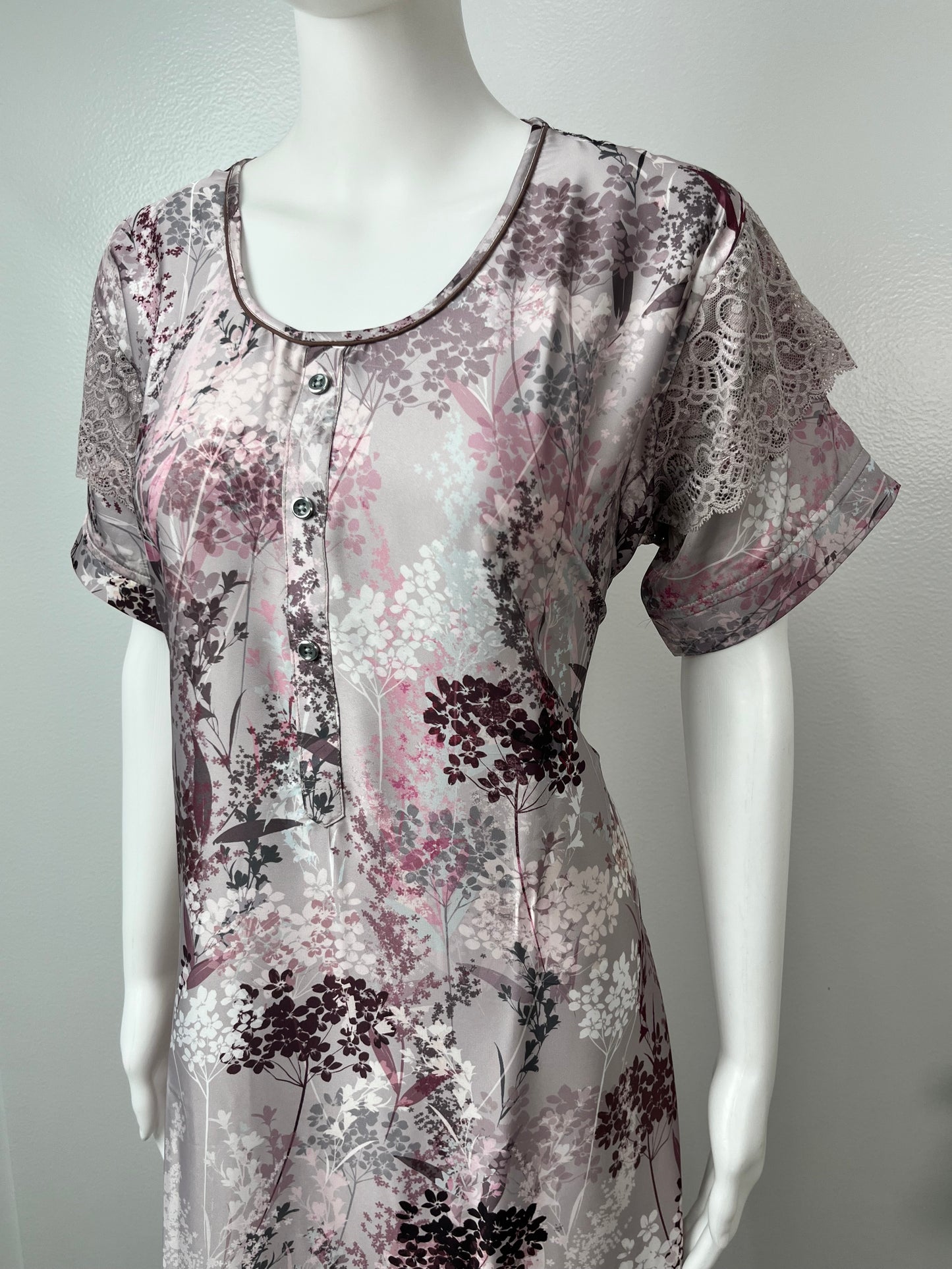 Satin Pink-Grey Nighty for Women