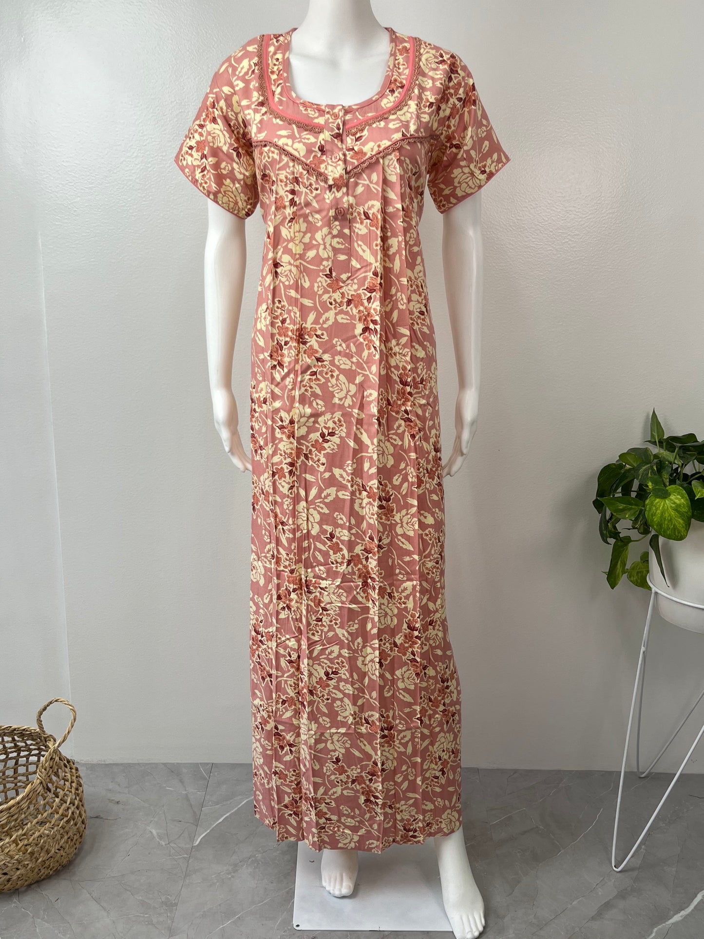 Peach Soft & Breathable Rayon Nightgown Perfect for All Seasons