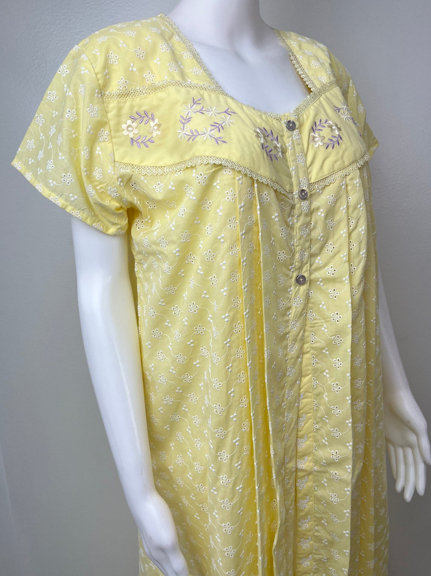 2-Piece Lemon Yellow Cotton Nightgown Set