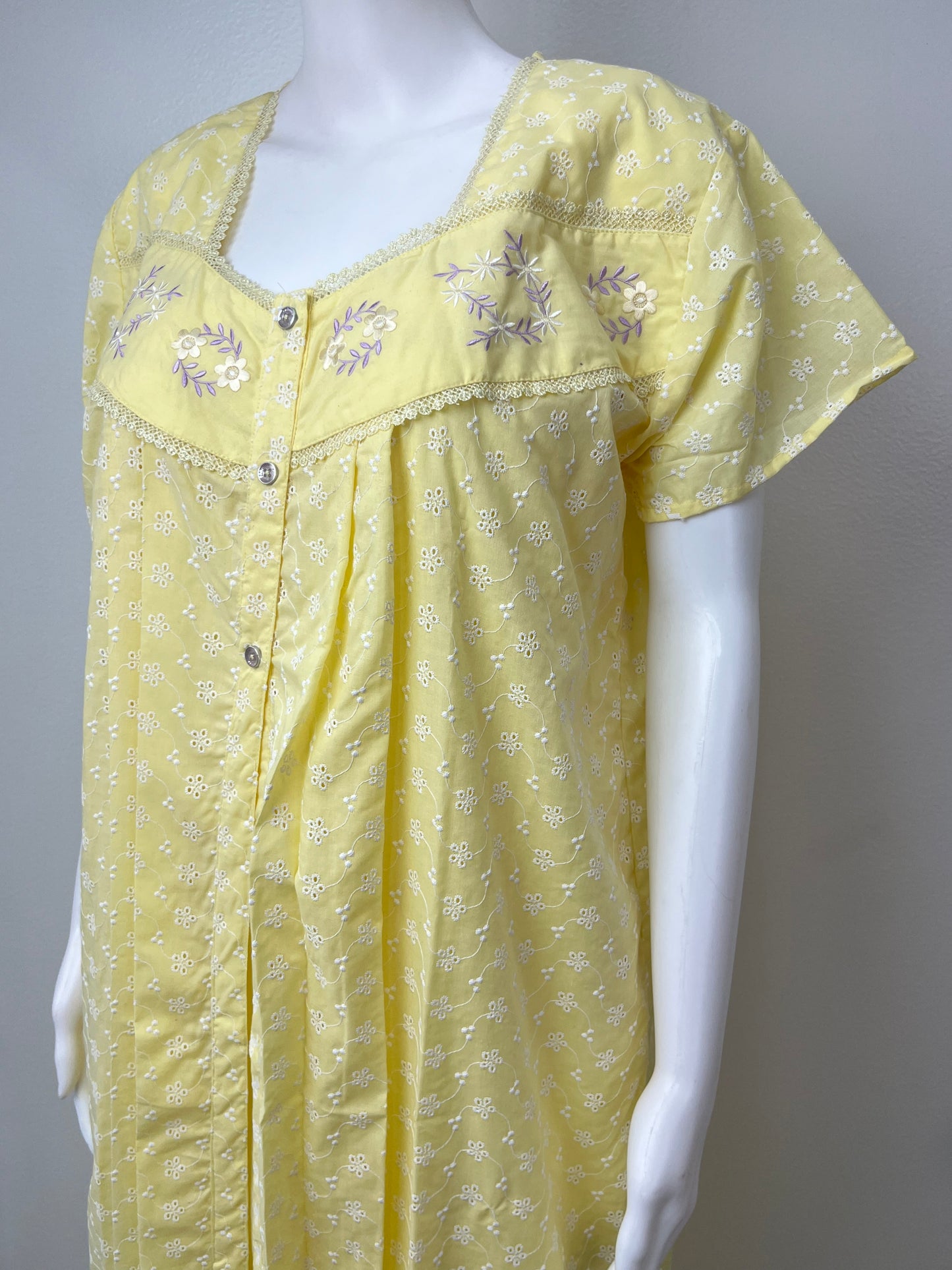 2-Piece Lemon Yellow Cotton Nightgown Set