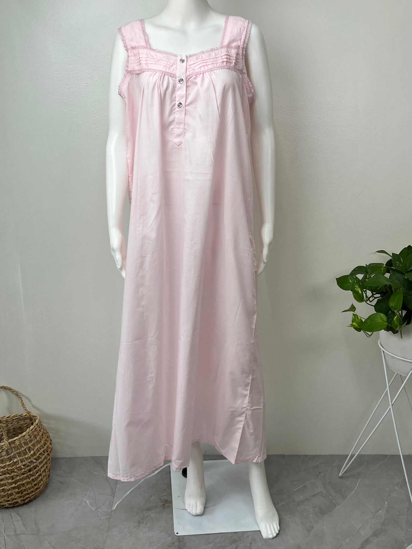 Baby Pink 100% Cotton 2-Piece NIghtgown Set