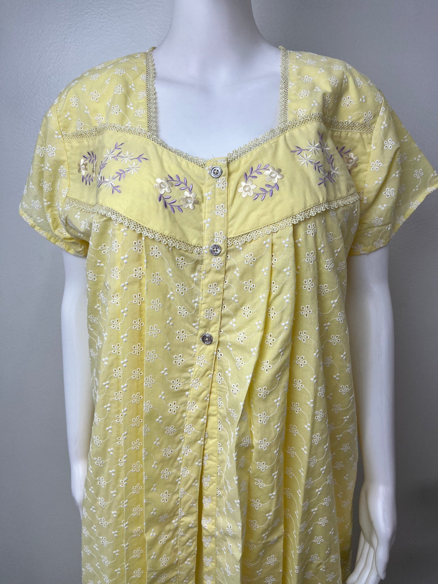 2-Piece Lemon Yellow Cotton Nightgown Set