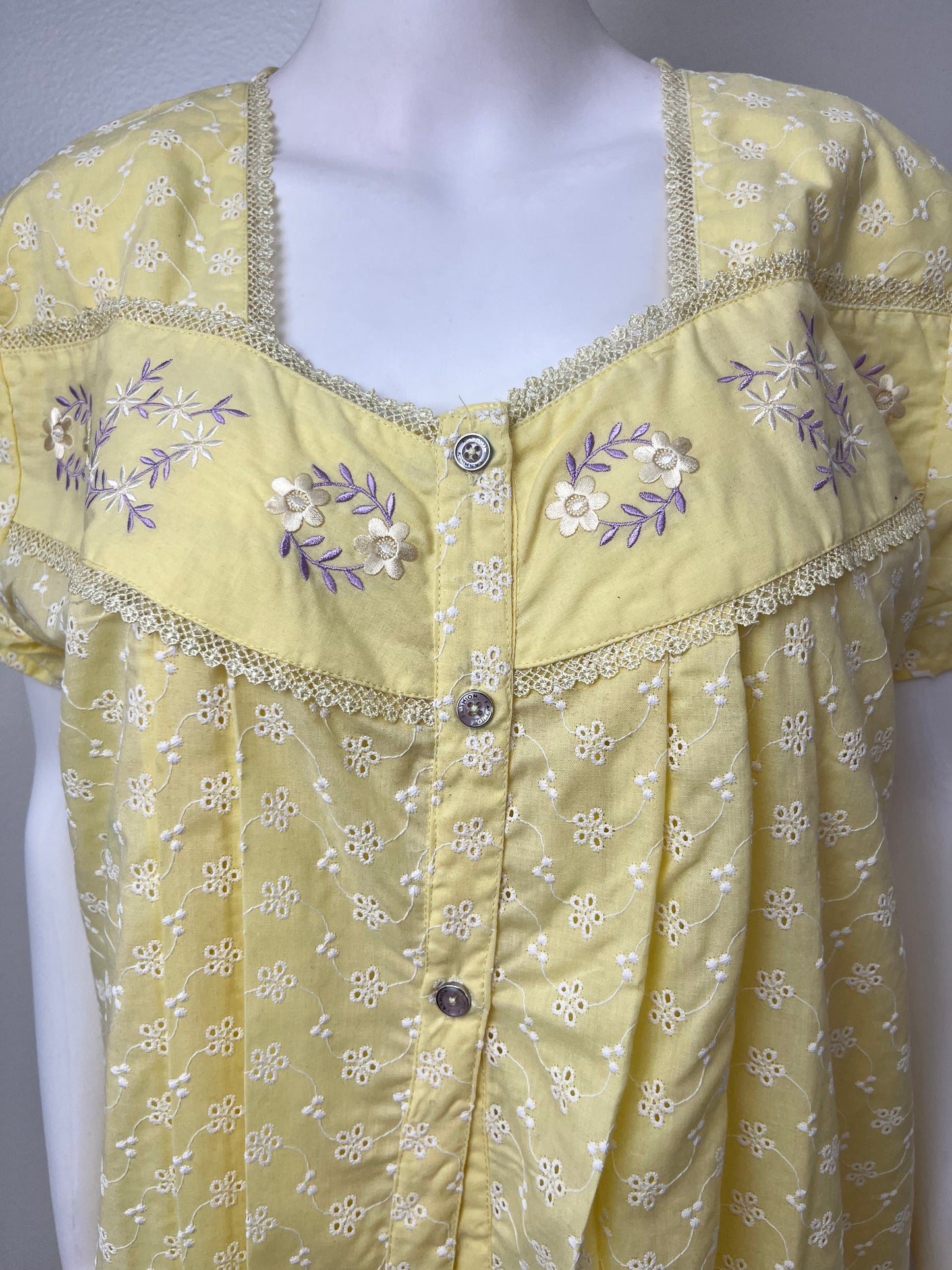2-Piece Lemon Yellow Cotton Nightgown Set