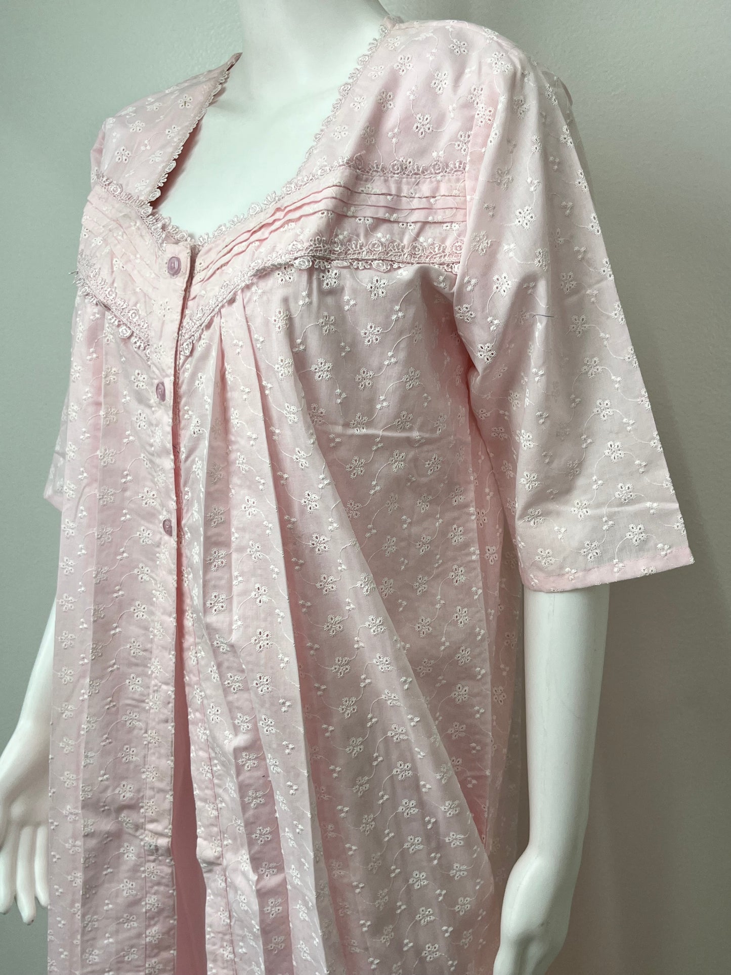 2-Piece Baby Pink 100% Cotton Nightgown Set