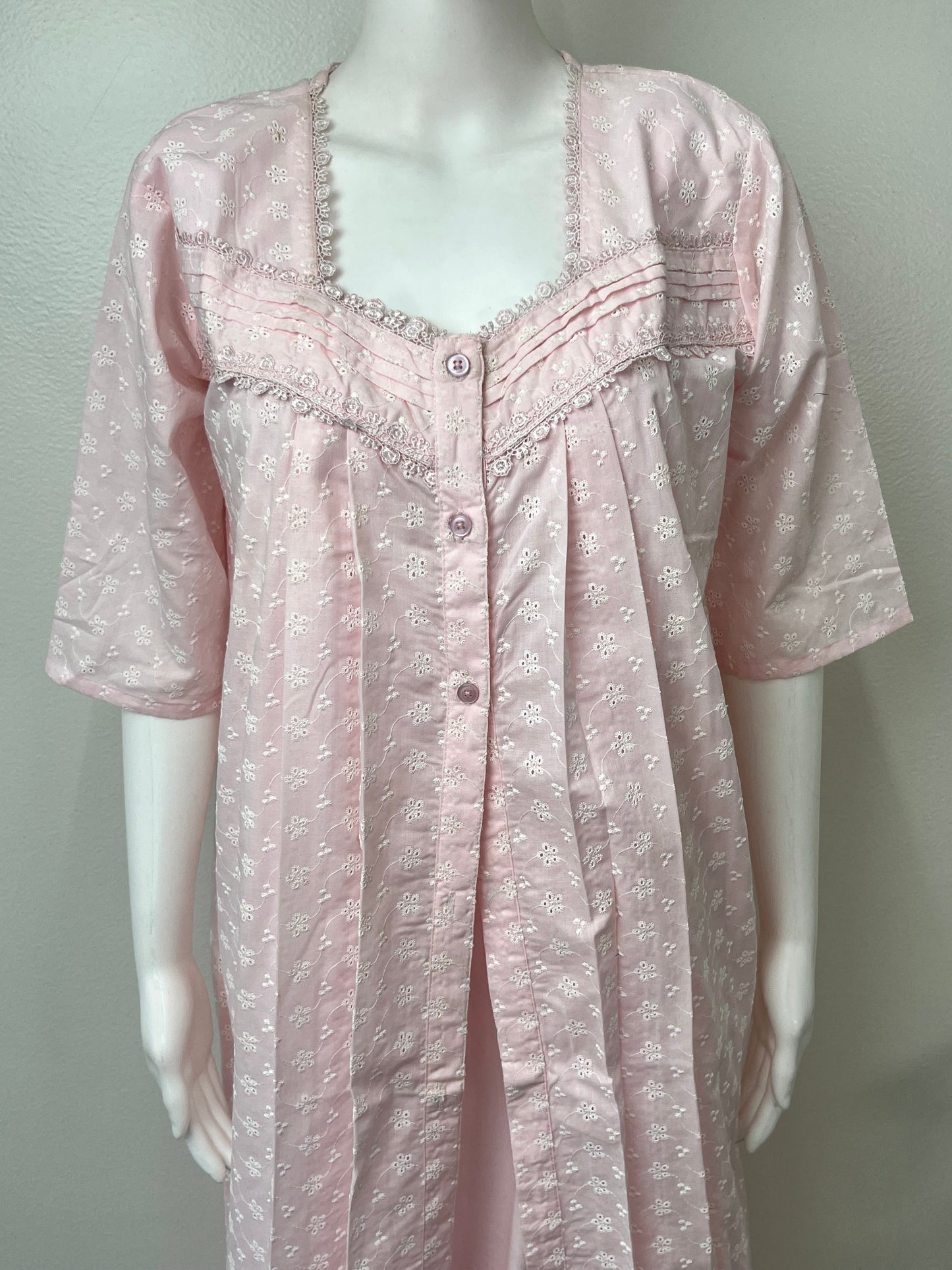 2-Piece Baby Pink 100% Cotton Nightgown Set