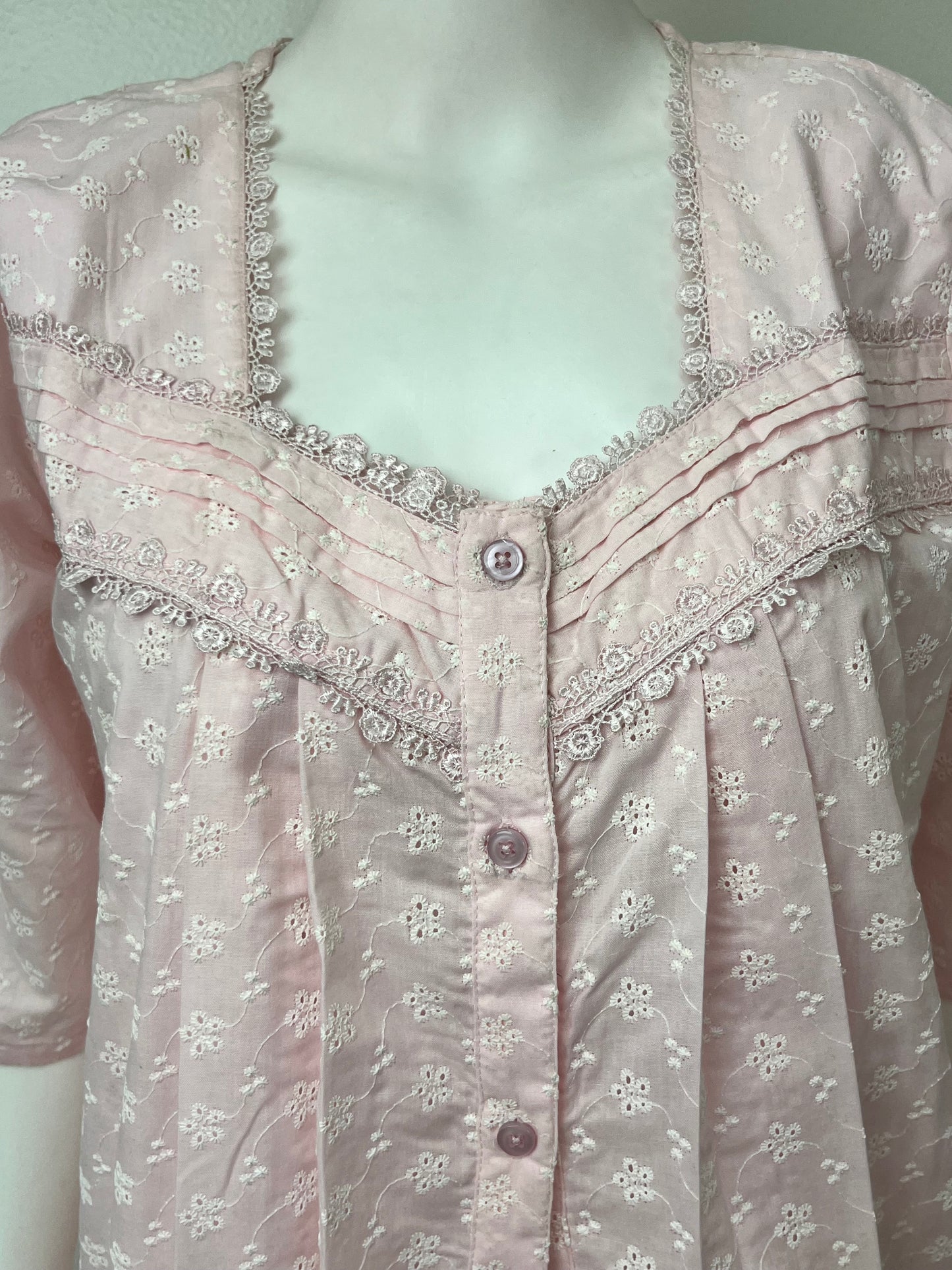 2-Piece Baby Pink 100% Cotton Nightgown Set